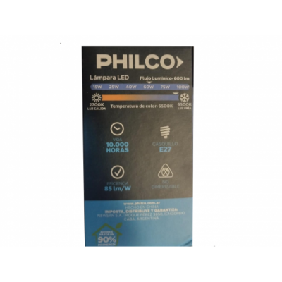 Lámpara Led Philco 7w Luz Fría 60 W Vida Útil 10000hs 600lm