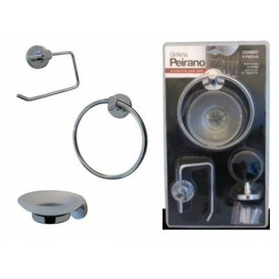 Kit De Accesorios Baño Peirano 12003 3 Piezas Cromadas Metal