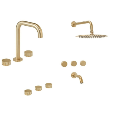 Grifería Baño Completo Fabric Gold Ducha+lavatorio+bidet Oro