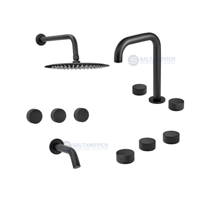 Grifería Baño Completo Fabric Negro Ducha+ Lavatorio + Bidet