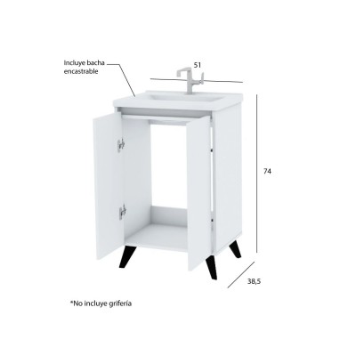 Mueble de Baño Centro Estant Blanco 50cm Bacha Acrilica 1A