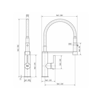 Monocomando de Cocina Negra Piazza Kitchen Pro 10317NE