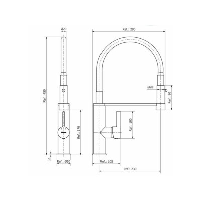 Monocomando de Cocina Piazza Kitchen Pro 10317 Cromo/Negra