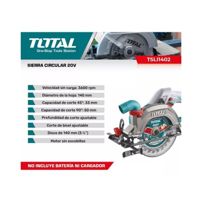 SIERRA CIRCULAR INALAMBRICA 20V TOTAL INDUSTRIAL SIN /BATERIA TSLI1402
