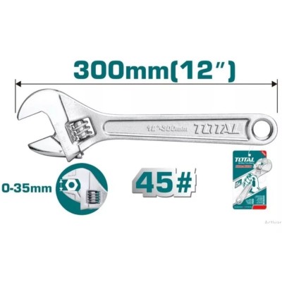 Llave Francesa Ajustable Total 300mm 12 Pulgadas Tht1010123