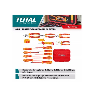 CAJA DE HERRAMIENTAS AISLADAS DE 16 PCS  TOTAL THKITH1601 (CAJA  ROJA)