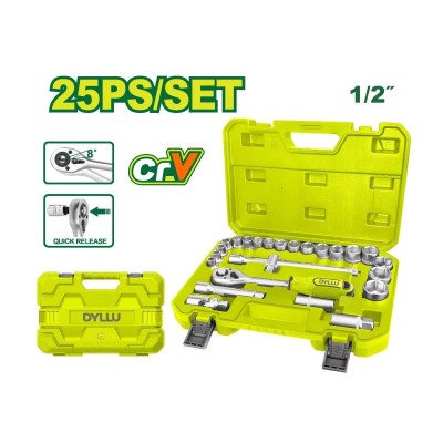 SET DE LLAVE CRIQUE Y BOCALLAVES 1/2” 25 PCS DYLLU DTST2D25