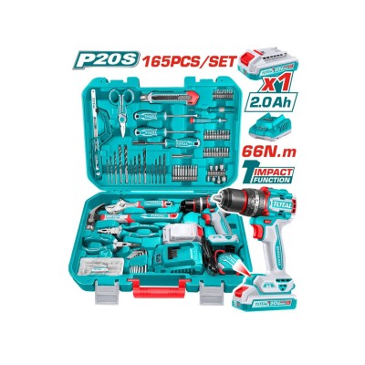 KIT TALADRO 20V+165 ACCESORIOS  TOTAL (INCLUYE BATERIA Y CARGADOR )