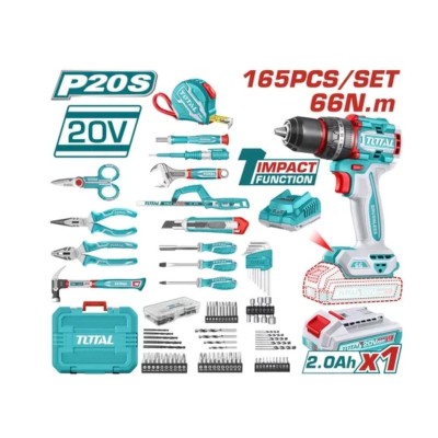 KIT TALADRO 20V+165 ACCESORIOS  TOTAL (INCLUYE BATERIA Y CARGADOR )