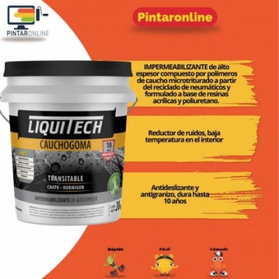 Impermeabilizante Exterior Liquitech Cauchogoma Para Techos Color Blanco Acabado Mate 20l 20kg