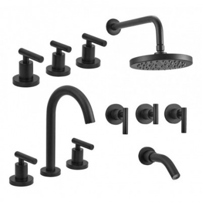 Juego Baño Completo Griferia Peirano Adra Black Negro