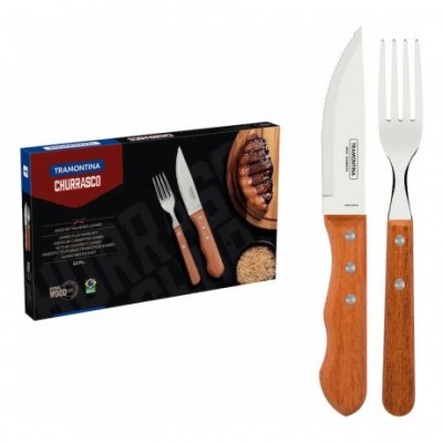 Juego De Cubiertos Tramontina Churrasco Dynamic Jumbo 12 Piezas 22399 Madera Natural Marrón Caja De Cartón