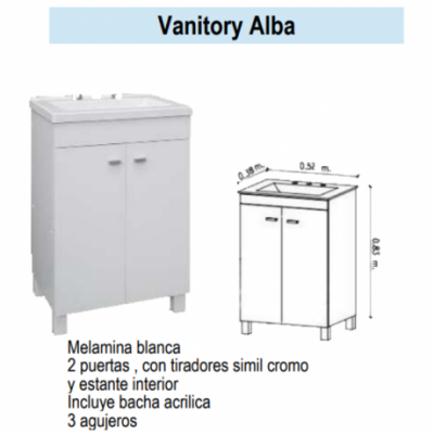 Vanitory Amube Alba Melamina Blanco 50 Cm C/bacha Acrílica